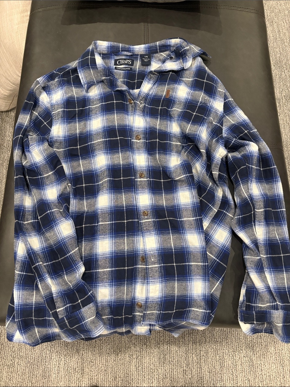 Chaps Men's Blue and White Plaid Button-Up Shirt flannel